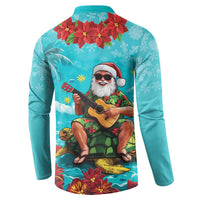 Hawaii Christmas Button Sweatshirt Mele Kalikimaka Poinsettia Lei - Cyan