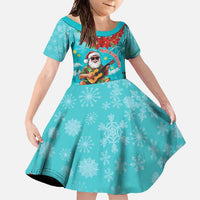 Hawaii Christmas Family Matching Tank Maxi Dress and Hawaiian Shirt Mele Kalikimaka Poinsettia Lei - Cyan