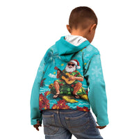 Hawaii Christmas Kid Hoodie Mele Kalikimaka Poinsettia Lei - Cyan