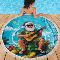 Hawaii Christmas Beach Blanket Mele Kalikimaka Poinsettia Lei Polynesian - Blue