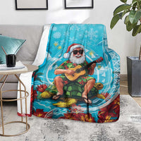 Hawaii Christmas Blanket Mele Kalikimaka Poinsettia Lei Polynesian - Blue