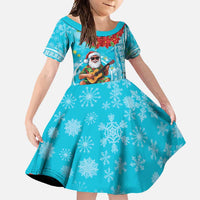 Hawaii Christmas Family Matching Short Sleeve Bodycon Dress and Hawaiian Shirt Mele Kalikimaka Poinsettia Lei Polynesian - Blue