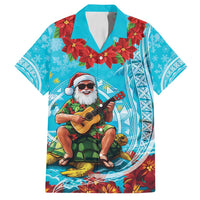 Hawaii Christmas Family Matching Summer Maxi Dress and Hawaiian Shirt Mele Kalikimaka Poinsettia Lei Polynesian - Blue