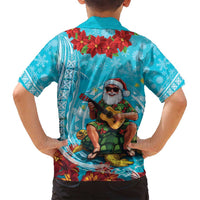 Hawaii Christmas Family Matching Tank Maxi Dress and Hawaiian Shirt Mele Kalikimaka Poinsettia Lei Polynesian - Blue