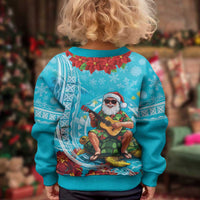 Hawaii Christmas Kid Ugly Christmas Sweater Mele Kalikimaka Poinsettia Lei Polynesian - Blue
