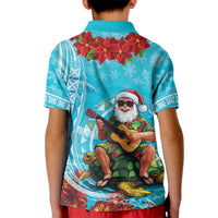 Hawaii Christmas Kid Polo Shirt Mele Kalikimaka Poinsettia Lei Polynesian - Blue