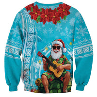 Hawaii Christmas Sweatshirt Mele Kalikimaka Poinsettia Lei Polynesian - Blue