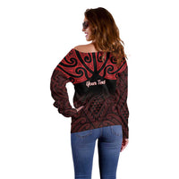 Personalised Keep Maori Wards New Zealand Off Shoulder Sweater Stronger Together Aotearoa Taniko - Polynesian Pride