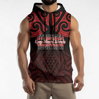 Personalised Keep Maori Wards New Zealand Sleeveless Hoodie Stronger Together Aotearoa Taniko - Polynesian Pride