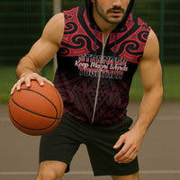 Personalised Keep Maori Wards New Zealand Sleeveless Zip Hoodie Stronger Together Aotearoa Taniko - Polynesian Pride