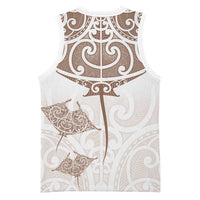 New Zealand Manta Ray Tattoo Basketball Jersey Aotearoa Maori Haehae Beige - Polynesian Pride