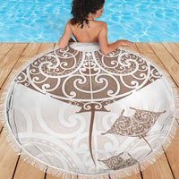 New Zealand Manta Ray Tattoo Beach Blanket Aotearoa Maori Haehae Beige - Polynesian Pride
