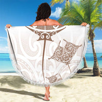 New Zealand Manta Ray Tattoo Beach Blanket Aotearoa Maori Haehae Beige - Polynesian Pride