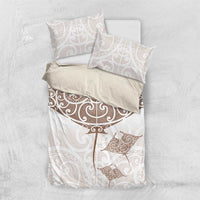New Zealand Manta Ray Tattoo Bedding Set Aotearoa Maori Haehae Beige - Polynesian Pride