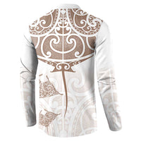 New Zealand Manta Ray Tattoo Button Sweatshirt Aotearoa Maori Haehae Beige - Polynesian Pride