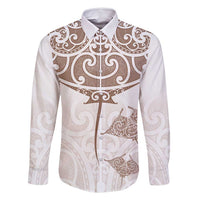 New Zealand Manta Ray Tattoo Family Matching Mermaid Dress and Hawaiian Shirt Aotearoa Maori Haehae Beige - Polynesian Pride