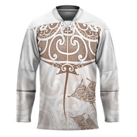 New Zealand Manta Ray Tattoo Hockey Jersey Aotearoa Maori Haehae Beige - Polynesian Pride