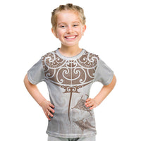 New Zealand Manta Ray Tattoo Kid T Shirt Aotearoa Maori Haehae Beige - Polynesian Pride