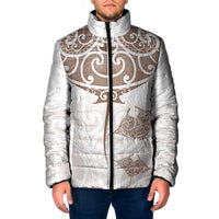 New Zealand Manta Ray Tattoo Padded Jacket Aotearoa Maori Haehae Beige - Polynesian Pride