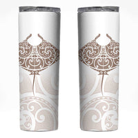 New Zealand Manta Ray Tattoo Skinny Tumbler Aotearoa Maori Haehae Beige - Polynesian Pride