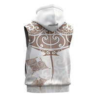 New Zealand Manta Ray Tattoo Sleeveless Zip Hoodie Aotearoa Maori Haehae Beige - Polynesian Pride