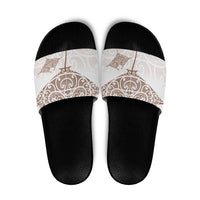New Zealand Manta Ray Tattoo Slide Sandals Aotearoa Maori Haehae Beige LT14 White - Polynesian Pride