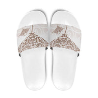 New Zealand Manta Ray Tattoo Slide Sandals Aotearoa Maori Haehae Beige LT14 White - Polynesian Pride