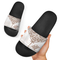 New Zealand Manta Ray Tattoo Slide Sandals Aotearoa Maori Haehae Beige LT14 - Polynesian Pride