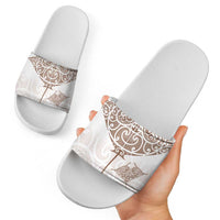 New Zealand Manta Ray Tattoo Slide Sandals Aotearoa Maori Haehae Beige LT14 - Polynesian Pride