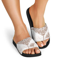 New Zealand Manta Ray Tattoo Slide Sandals Aotearoa Maori Haehae Beige LT14 - Polynesian Pride