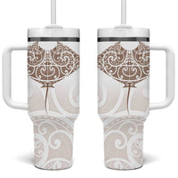 New Zealand Manta Ray Tattoo Tumbler With Handle Aotearoa Maori Haehae Beige - Polynesian Pride