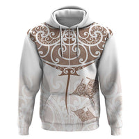 New Zealand Manta Ray Tattoo Zip Hoodie Aotearoa Maori Haehae Beige - Polynesian Pride