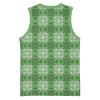 Green Hawaiian Quilt Basketball Jersey Hawaii Pineapple Monstera Palaka Motifs - Polynesian Pride