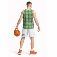 Green Hawaiian Quilt Basketball Jersey Hawaii Pineapple Monstera Palaka Motifs - Polynesian Pride