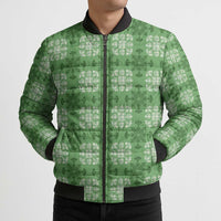 Green Hawaiian Quilt Bomber Puffer Jacket Hawaii Pineapple Monstera Palaka Motifs - Polynesian Pride