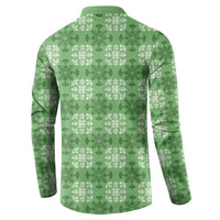 Green Hawaiian Quilt Button Sweatshirt Hawaii Pineapple Monstera Palaka Motifs - Polynesian Pride