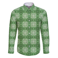 Green Hawaiian Quilt Family Matching Long Sleeve Bodycon Dress and Hawaiian Shirt Hawaii Pineapple Monstera Palaka Motifs - Polynesian Pride