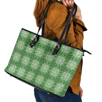 Green Hawaiian Quilt Leather Tote Bag Hawaii Pineapple Monstera Palaka Motifs - Polynesian Pride