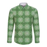 Green Hawaiian Quilt Long Sleeve Button Shirt Hawaii Pineapple Monstera Palaka Motifs - Polynesian Pride