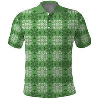 Green Hawaiian Quilt Polo Shirt Hawaii Pineapple Monstera Palaka Motifs - Polynesian Pride