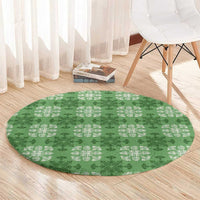 Green Hawaiian Quilt Round Carpet Hawaii Pineapple Monstera Palaka Motifs - Polynesian Pride