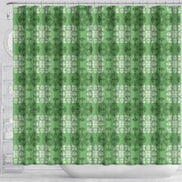 Green Hawaiian Quilt Shower Curtain Hawaii Pineapple Monstera Palaka Motifs - Polynesian Pride