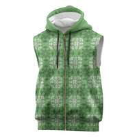 Green Hawaiian Quilt Sleeveless Zip Hoodie Hawaii Pineapple Monstera Palaka Motifs - Polynesian Pride