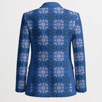 Royal Blue Hawaiian Quilt Blazer Hawaii Pineapple Monstera Palaka Motifs - Polynesian Pride