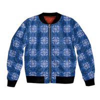 Royal Blue Hawaiian Quilt Bomber Jacket Hawaii Pineapple Monstera Palaka Motifs - Polynesian Pride