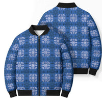 Royal Blue Hawaiian Quilt Bomber Puffer Jacket Hawaii Pineapple Monstera Palaka Motifs - Polynesian Pride
