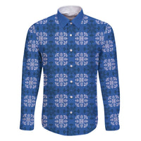 Royal Blue Hawaiian Quilt Family Matching Short Sleeve Bodycon Dress and Hawaiian Shirt Hawaii Pineapple Monstera Palaka Motifs - Polynesian Pride