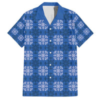 Royal Blue Hawaiian Quilt Family Matching Summer Maxi Dress and Hawaiian Shirt Hawaii Pineapple Monstera Palaka Motifs - Polynesian Pride