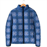 Royal Blue Hawaiian Quilt Padded Jacket Hawaii Pineapple Monstera Palaka Motifs - Polynesian Pride