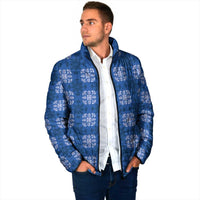 Royal Blue Hawaiian Quilt Padded Jacket Hawaii Pineapple Monstera Palaka Motifs - Polynesian Pride
